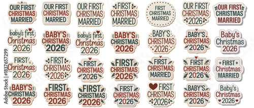 First Christmas Milestone SVG Sticker Bundle For Baby Ornament And Newly Married Couples