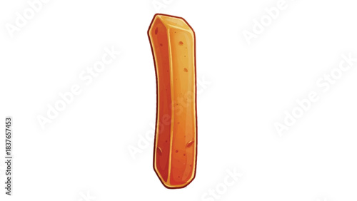 Artistic depiction of a single elongated amber colored crystal with a smooth surface.