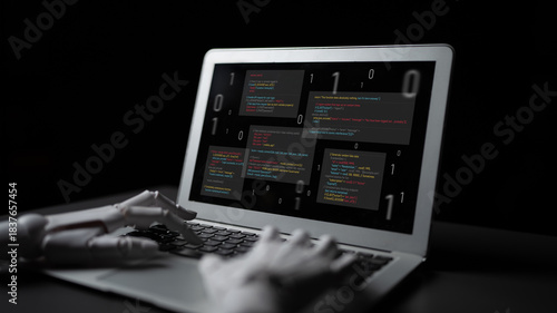 Photography AI auditing faulty programming code, detecting anomalies, insecure logic, and suggesting corrections in a humorous and flawed code example