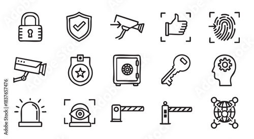 Security and Protection Icon Set Simple Line Style White Background