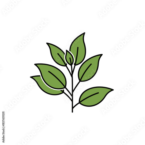 Wallpaper Mural Illustration of a Green Plant with Leaves on a White Background. Torontodigital.ca