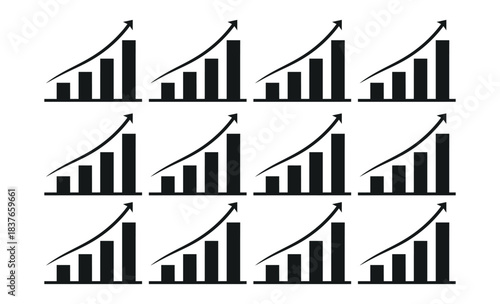 Financial growth indicators with multiple rising bar graphs and upward trending lines
