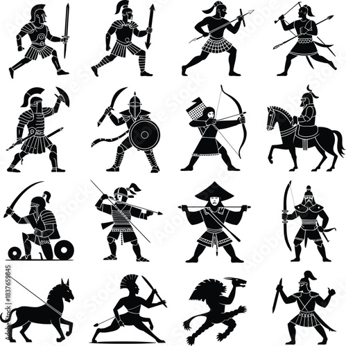 Ancient Warrior and Mythical Fighter Silhouettes
