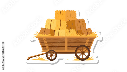 Rustic Wooden Wagon Loaded With Hay Bales Underneath A Sunny Sky Agricultural Scene Isolated On Black Background