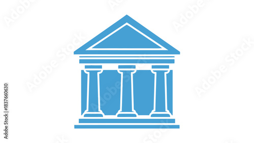 Simple Blue Outline Of A Classical Building With Columns And Pediment Against A Black Background Isolated Vector Illustration