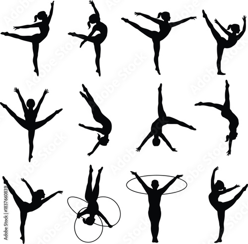 Rhythmic Gymnastics and Dancer Silhouette Set