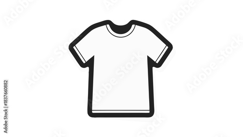 Simple White T Shirt Icon with Black Outline and Shadow on a Plain Black Background Representing Basic Apparel Clothing Item