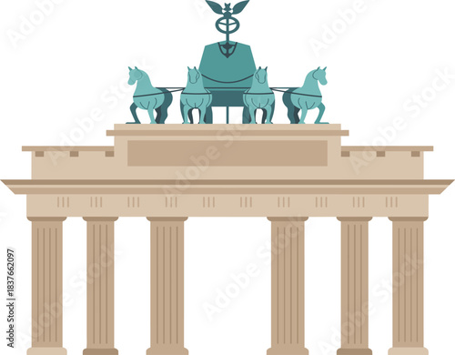 Vector Illustration of the Brandenburg Gate in Berlin, Germany, Featuring the Quadriga Chariot and Historical Neoclassical Architecture Landmark