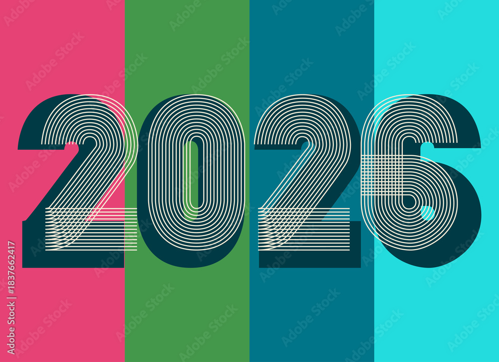custom made wallpaper toronto digitalModern 2026 new year design with bold typography and colorful stripes