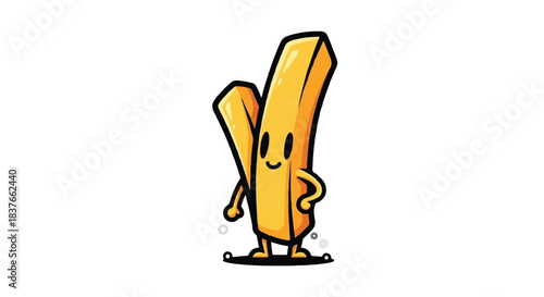 Cute cartoon french fry character with happy expression and pose.