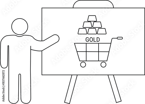 Presentation with figure gold cart and stand