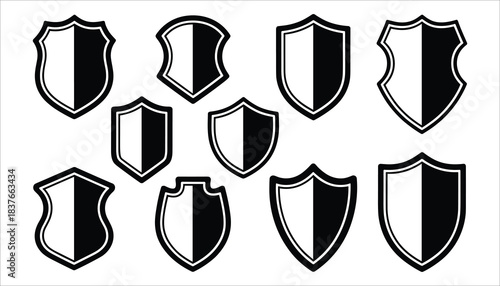 set of shield silhouette, protect shield security icon and verified security badge Vector illustration