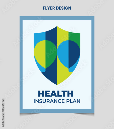 Modern health insurance plan flyer design with shield emblem 