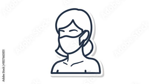 Stylized illustration of a woman wearing a protective face mask showing medical protection and health awareness in a simple graphic design with clean lines on a black background