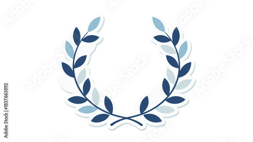 Stylized Laurel Wreath Emblem With Blue and Teal Leaves Isolated on Black Background Subtle AI Generated Texture Highlights Victory Achievement Success Award Recognition Concept