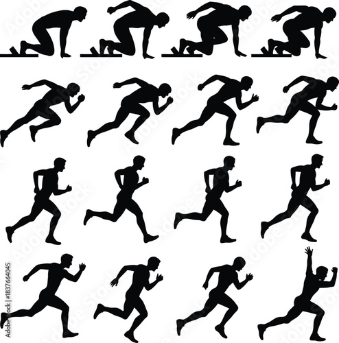 Sprinter Start and Running Sequence Silhouettes