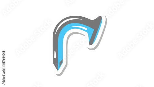 Stylized cartoon illustration of a horseshoe in gray and bright blue with a white outline on a black background representing luck or equestrian themes