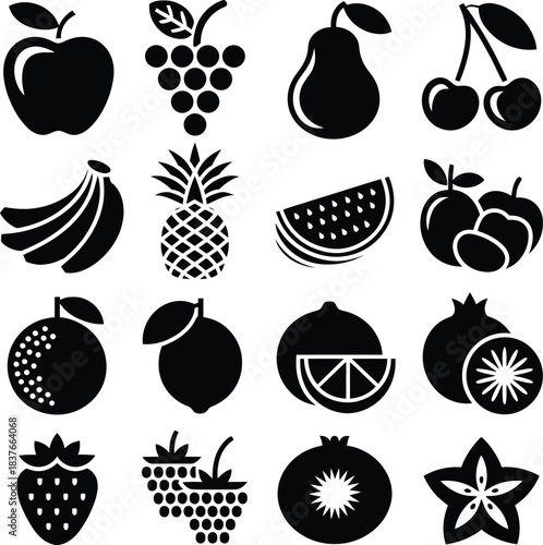 Fruit and Berry Silhouette Icon Collection
