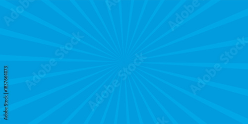 Comic background. Pop art texture. Starburst cartoon style. Anime design with explosion effect for print. Fun dot pattern. Blue backdrop with halftone gradient.