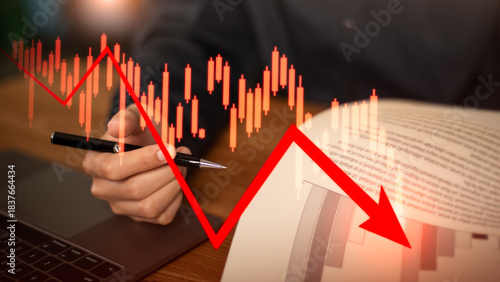conceptual financial downturn graphic representing bankruptcy, market volatility, economic recession, investment collapse, negative financial cycles, declining stability uncertain economic conditions