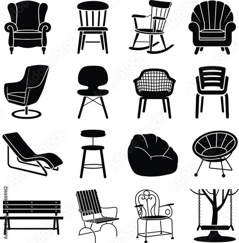 Furniture and Armchair Silhouette Icon Set