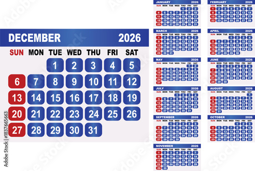 2026 Calendar Grid With December Prominently Displayed january february