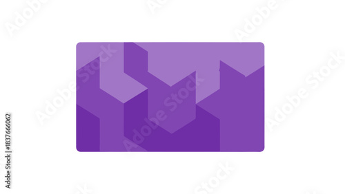 Abstract purple shapes form a geometric pattern on a rounded rectangle shape