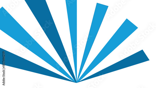 Blue rays emanate from a central point, set against a white background in a fan-like pattern