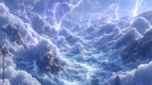 Abstract Swirling Blue Energy and Clouds.