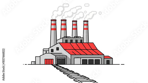 Factory icon with smokestacks and railway