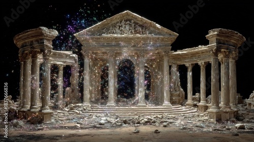 Ancient Greek Temple Ruins with Cosmic Portal.