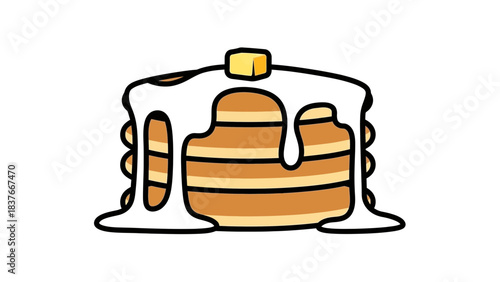 Cartoon pancakes with syrup and butter