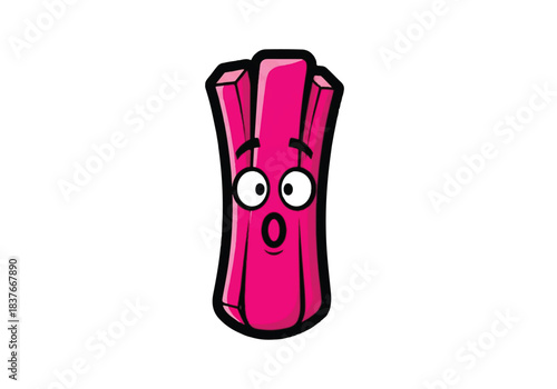 Funny cartoon rhubarb stalk with surprised expression.