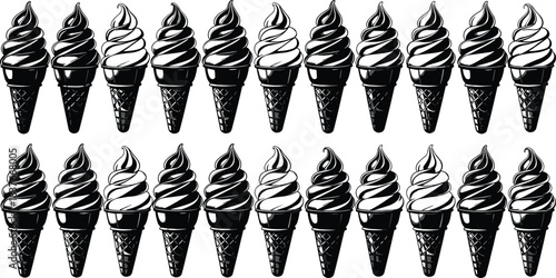 Set of black silhouette modern ceramic vases, pitchers, and decorative pots with abstract, stripe, wave, and geometric patterns, isolated vector illustration on white.