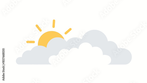 Flat vector illustration of sun partially obscured by clouds, suggesting a partly cloudy or overcast day