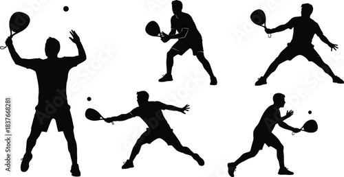 Silhouettes of players engaged in dynamic tennis action a sporting illustration