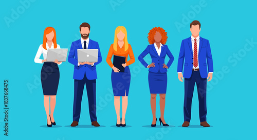 Flat vector illustration of a diverse team of professionals standing together