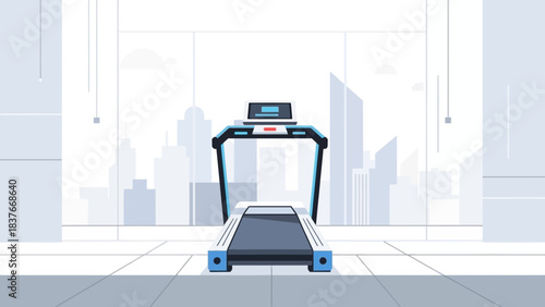 Treadmill facing a cityscape