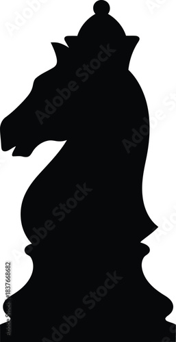 A striking silhouette of a black chess knight piece against a white background