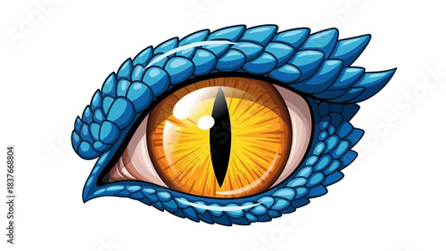 Intense blue dragon eye with golden iris, illustration on a plain background