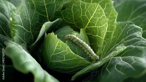 A cabbage plant with broad green leaves