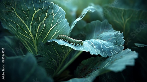 A cabbage plant with broad green leaves