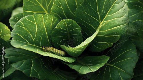 A cabbage plant with broad green leaves