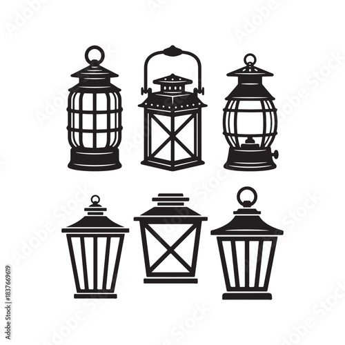 A Collection of Classic Lantern Icons: Varied Shapes, Grilles, and Timeless Nighttime Glow