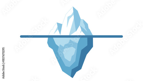 Simple illustration of an iceberg, partially submerged. Blue water level dividing above and below
