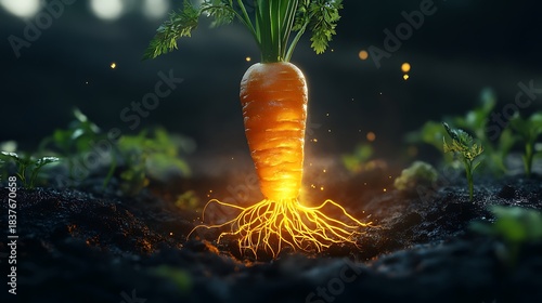 A carrot with golden roots that wiggle slightly