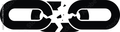 Broken chain link silhouette—vector of fractured connection with jagged edges and symbolic disruption