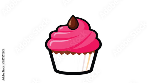 Delicious Pink Cupcake with Chocolate Topping.