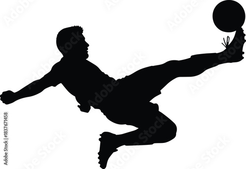 Soccer bicycle kick silhouette—vector of airborne player striking ball with acrobatic motion