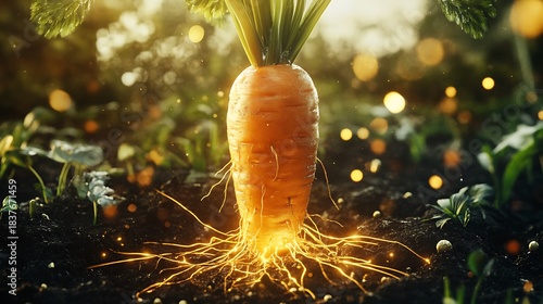 A carrot with golden roots that wiggle slightly